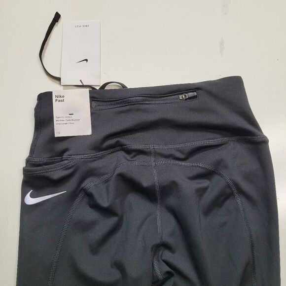 NEW NIKE FAST DRI-FIT BLACK MID RISE CROPPED LEGGINGS TIGHTS ZIP POCKETS XS NWT - Picture 8 of 10